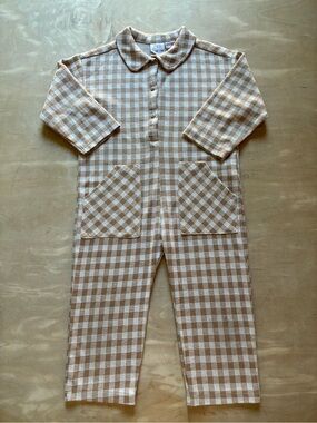 Zara Checkered Jumpsuit in Beige and White - 3-4 years
